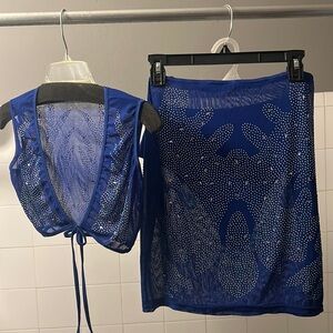 3 piece sparkly blue set! Sheer skirt and tie top.